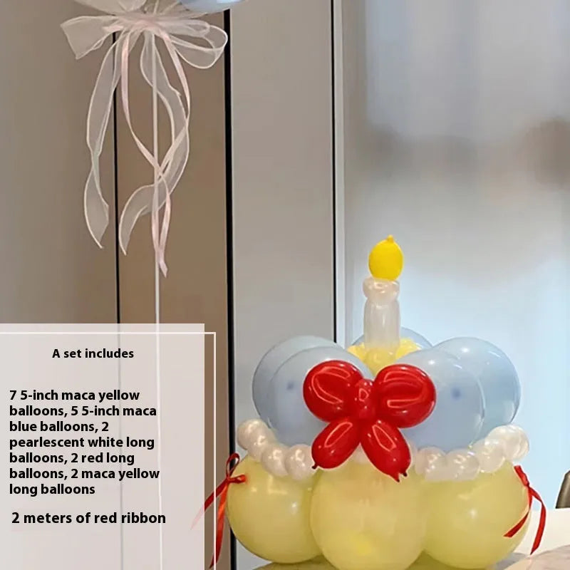 Round shaped balloon bouquet cake decoration DIY kit with colourful balloons arranged as party centrepiece
