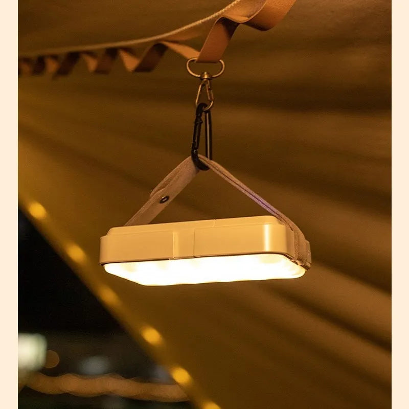 Outdoor camp light with 40 warm and 40 white LEDs, IP63 waterproof rating, 10000mAh battery, USB rechargeable