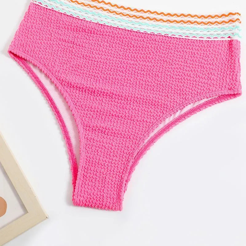 Women's high waist solid colour bikini set in white or pink