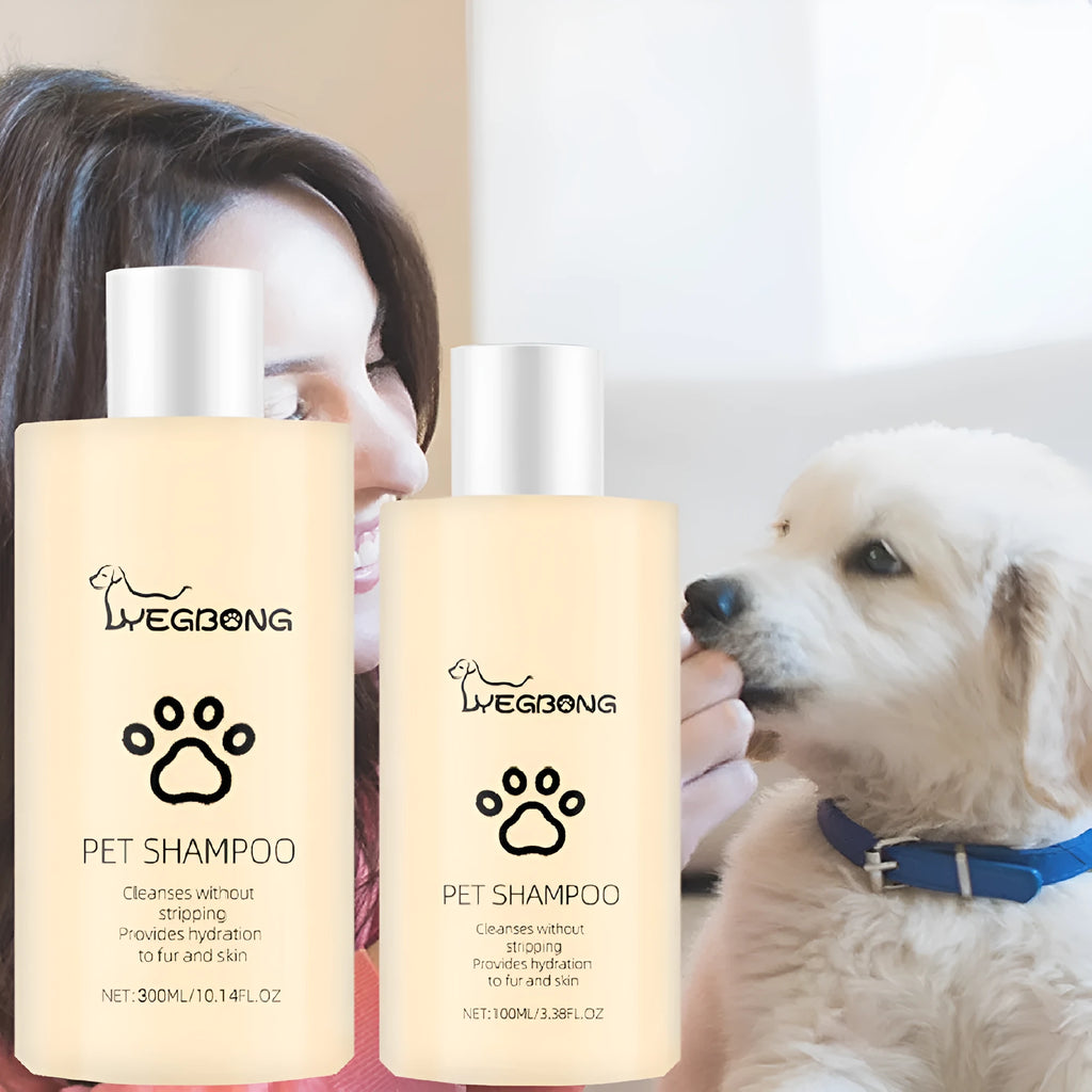 Pet shampoo bottle for dogs and cats in 100ml and 300ml sizes for mild cleansing