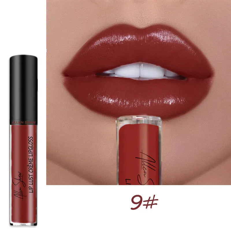 Allen Shaw Cream Lip Glaze in matte velvet finish with twelve colour options