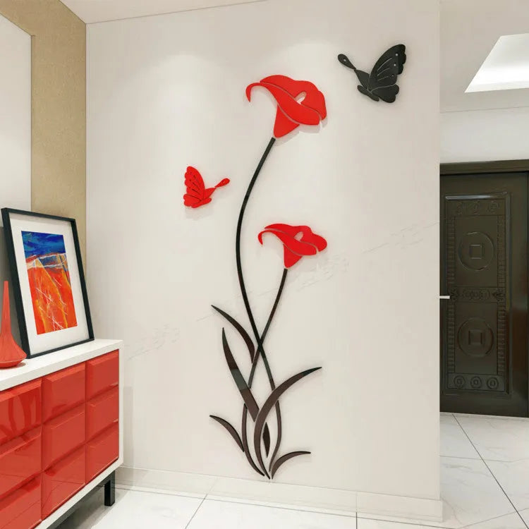 3D acrylic wall sticker with lily floral design in multiple colour options