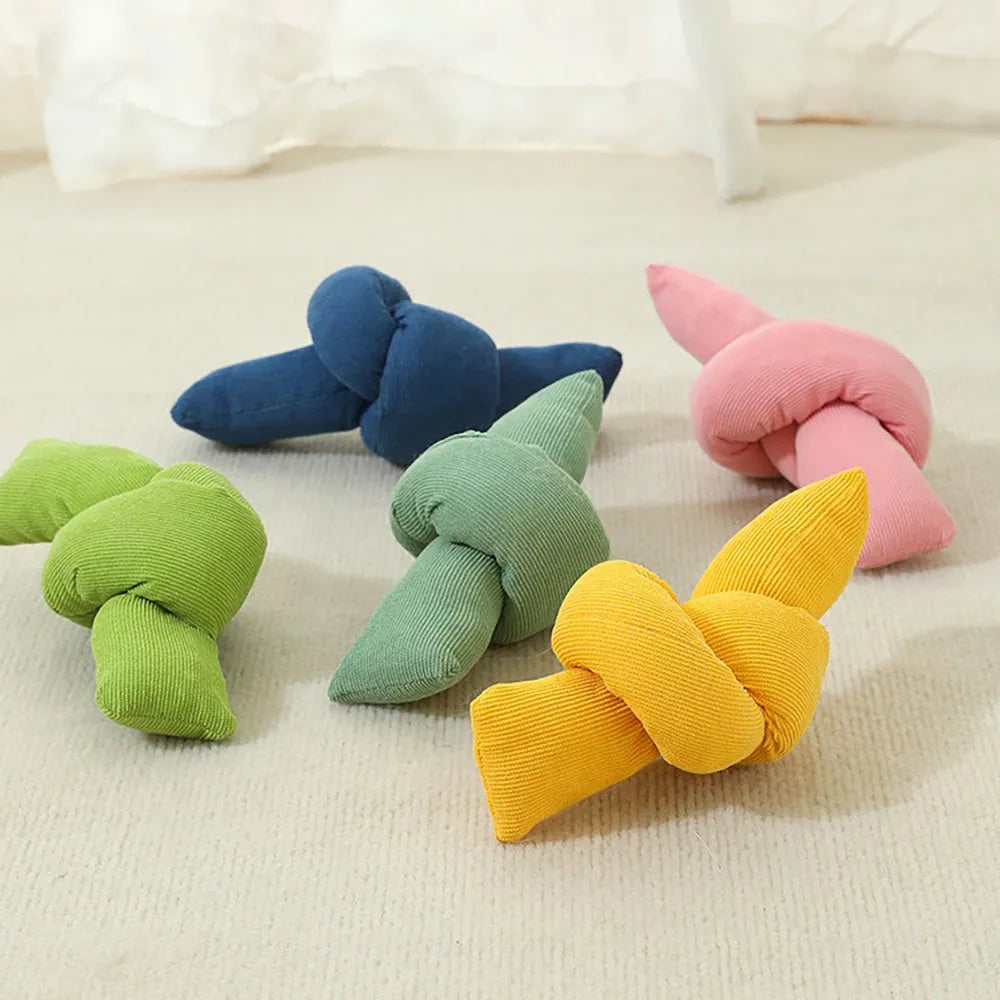 White knotted cotton dog rope toy for tug play and dental flossing