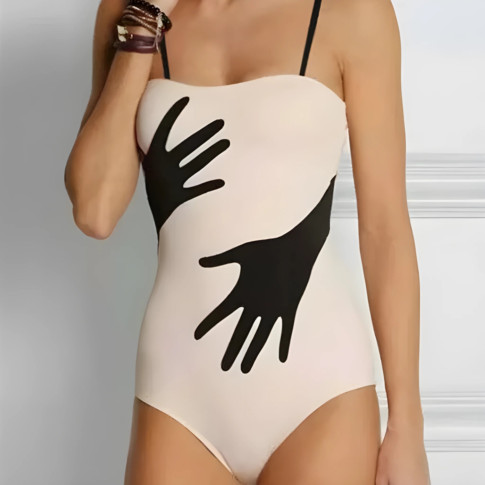 Women's one-piece bikini swimsuit with gauze skirt coverage in polyester fabric