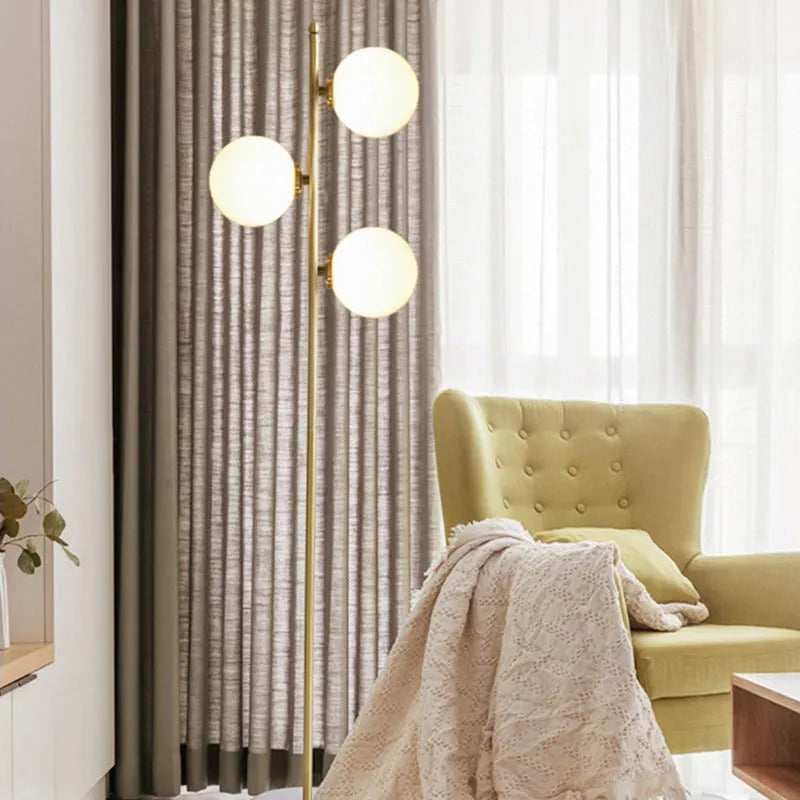 Gold aluminium and glass minimalist floor lamp warm LED light vertical design