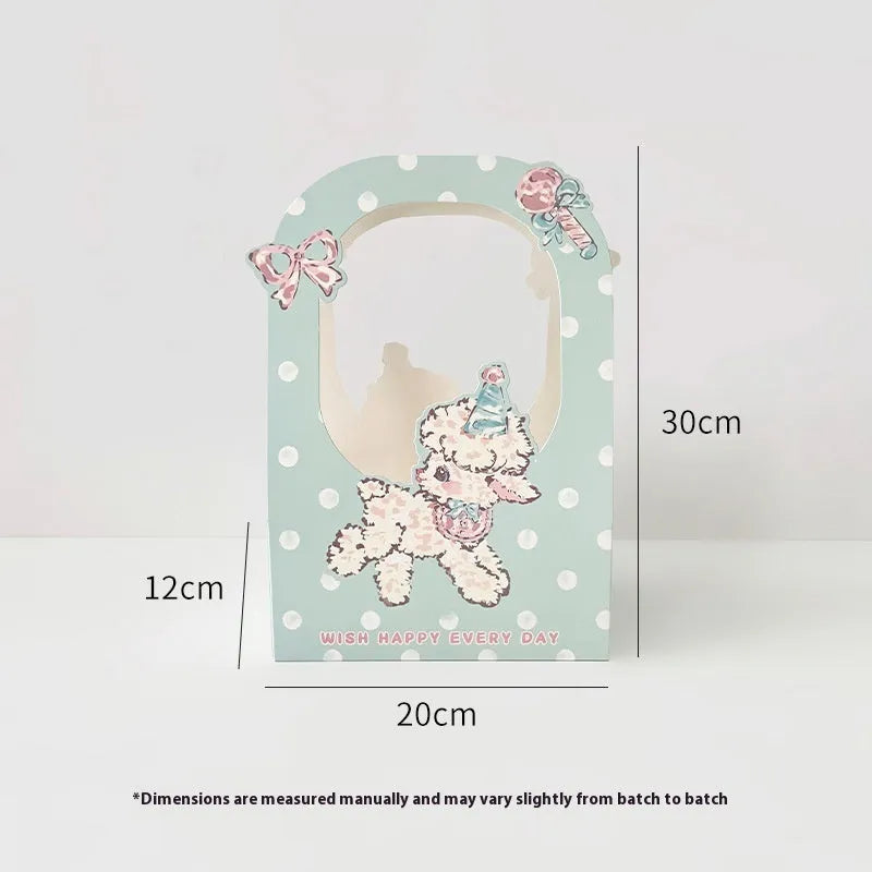 Lamb Paradise set of 3 white card handbag gift bags with floral decoration, 20x12x30cm, in Blueberry BAA colour
