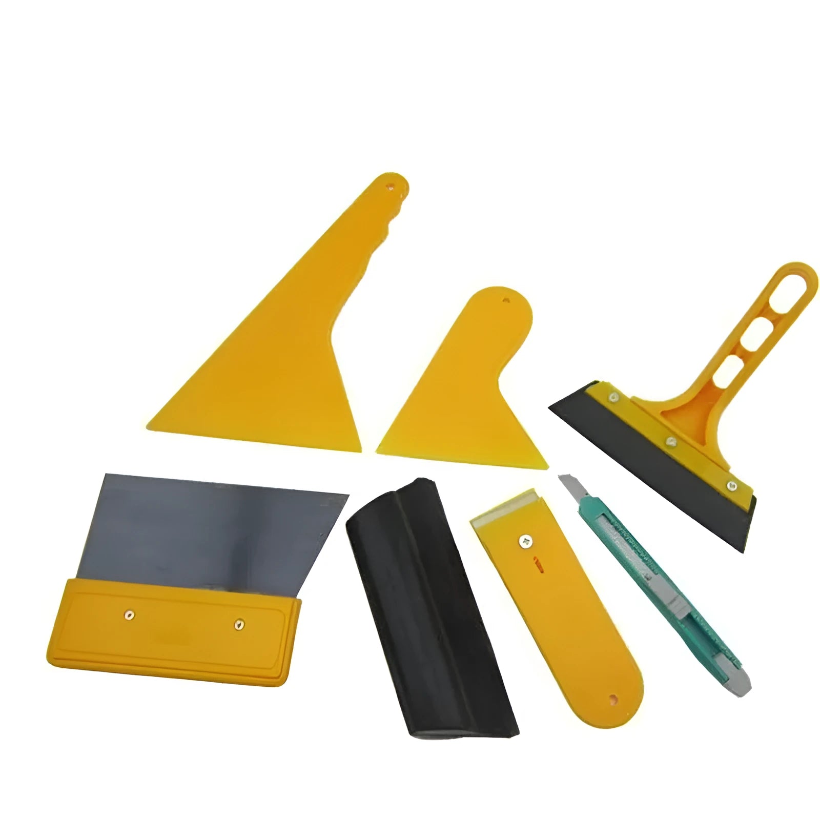 Seven-piece car foil tool set with scrapers, knives and film installation tools