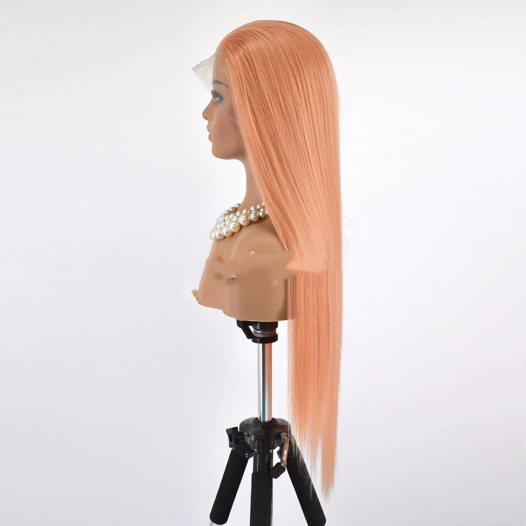 Hand crocheting lace front long straight wig 24 inch natural style matte high temperature fibre