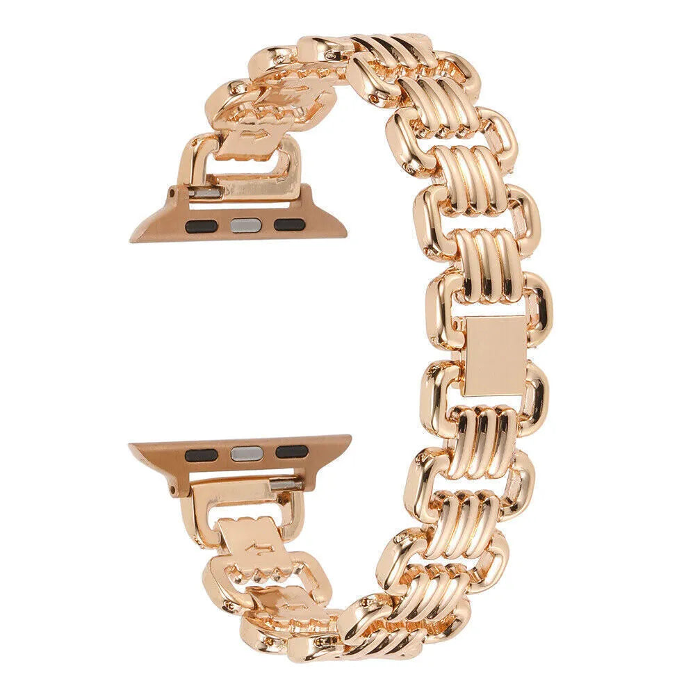 Alloy metal Apple Watch replacement bracelet in silver, black, gold, rose gold and Starlight colours.