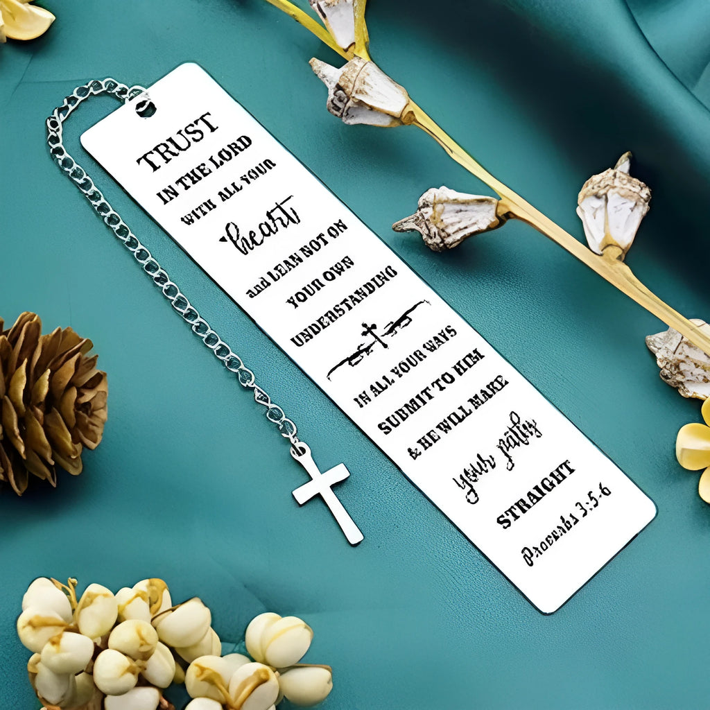 Stainless steel Bible verse bookmark with engraved text in European style design
