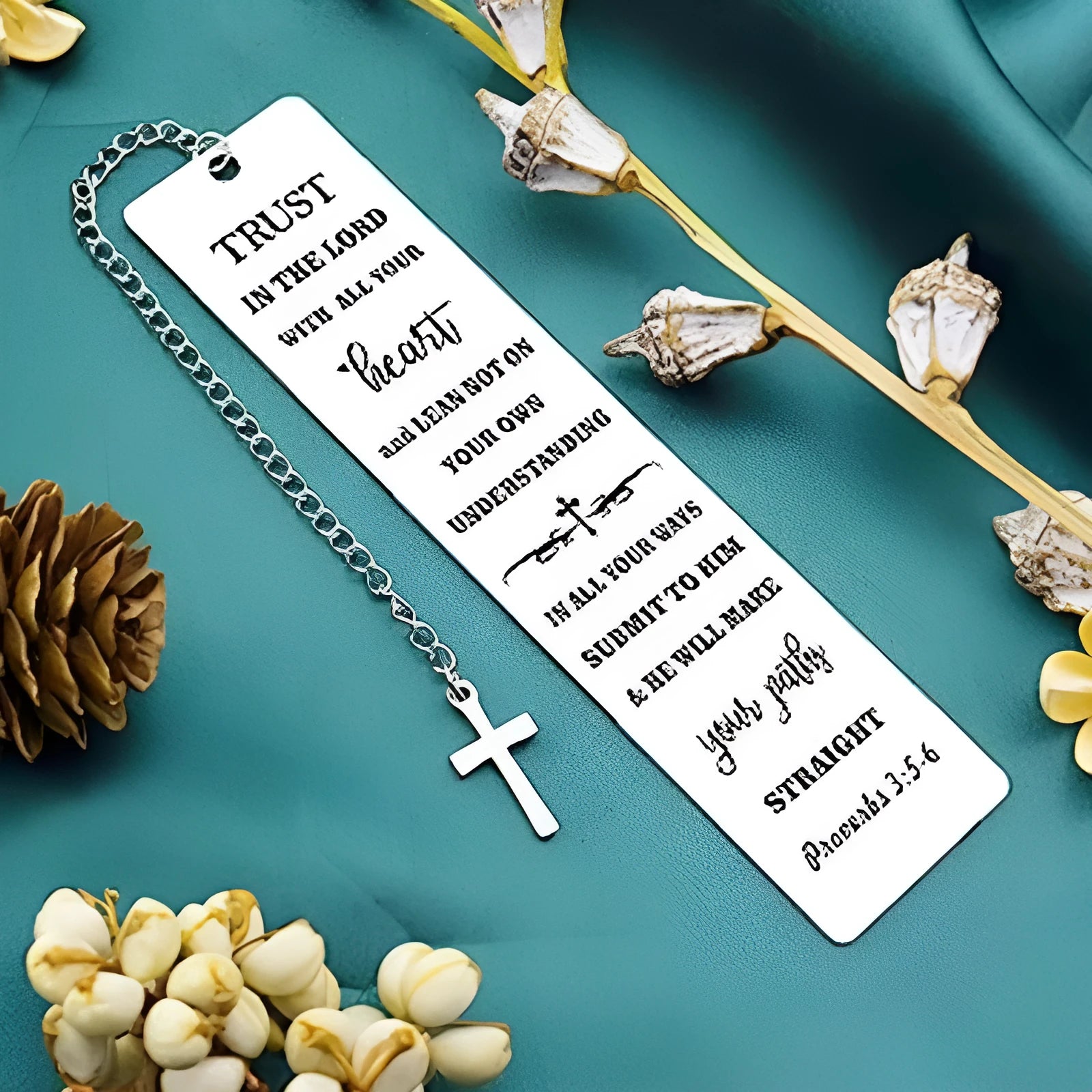 Stainless steel Bible verse bookmark with engraved text in European style design