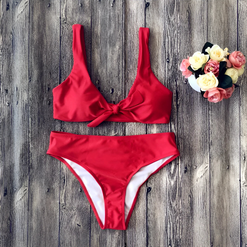 Solid colour women's bikini swimsuit in polyester fabric with sleeveless design