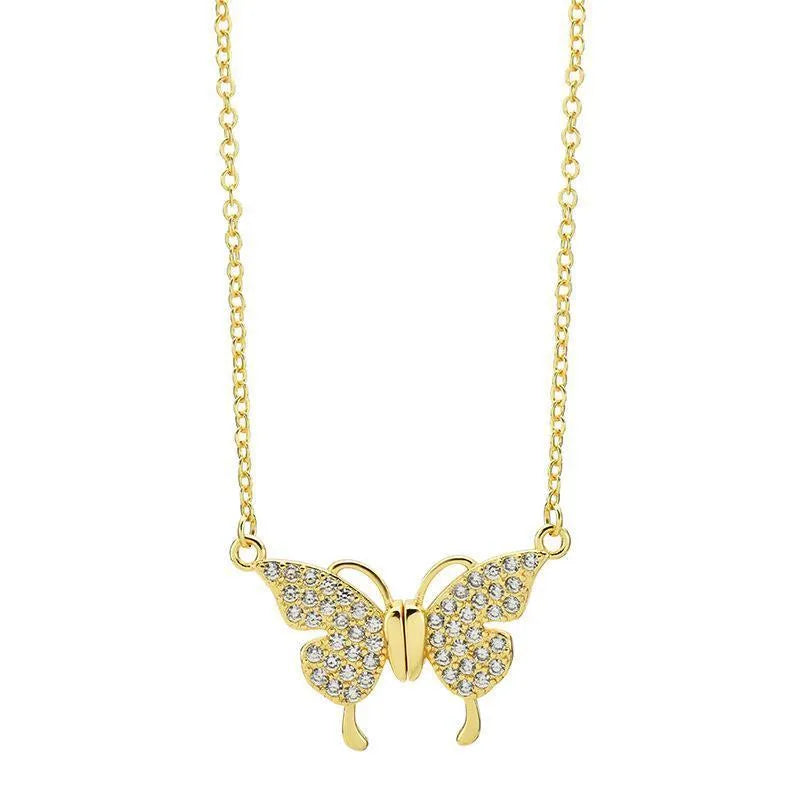 Gold and silver titanium steel twisted chain necklace with magnetic butterfly clasp.