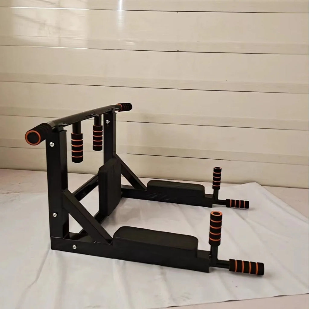 Black wall mounted single parallel pull-up bars and sandbag rack fitness equipment