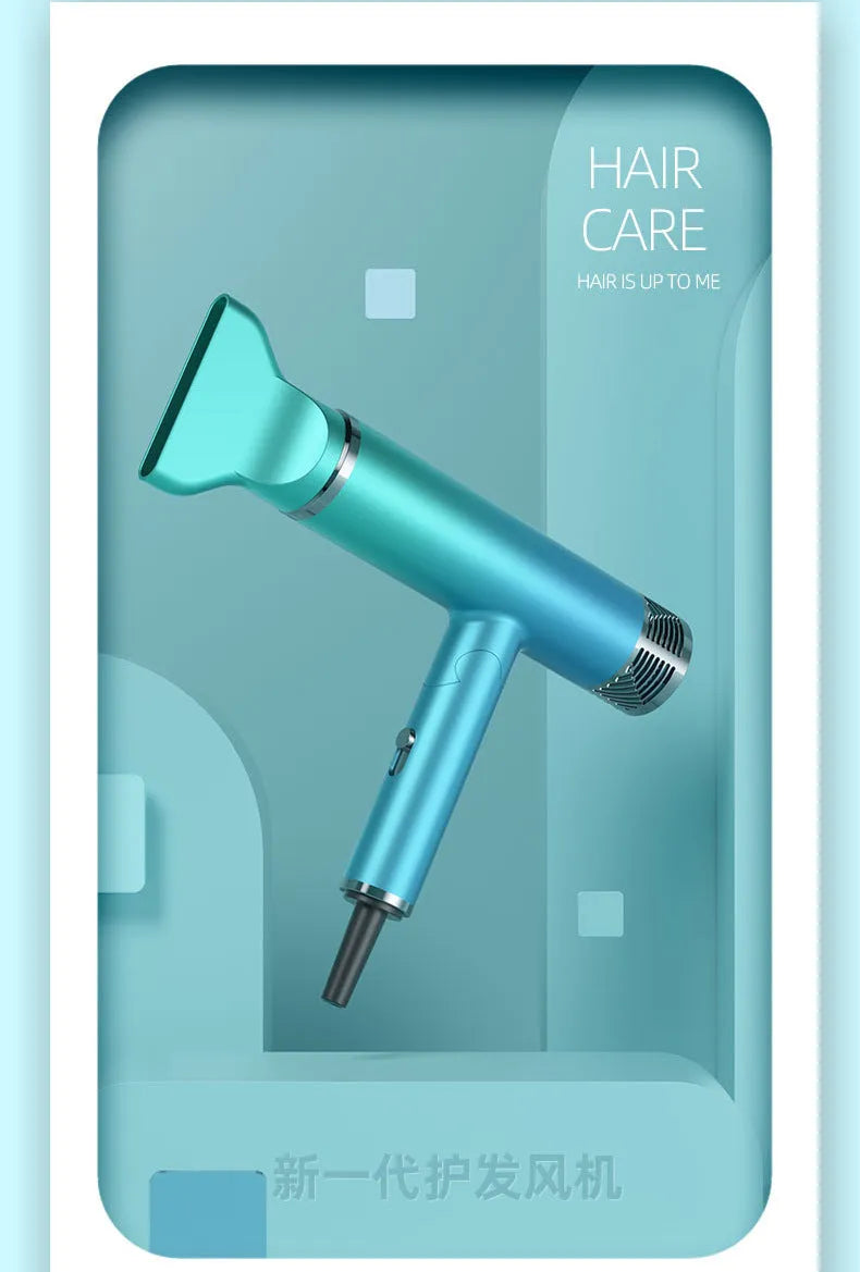 Green and purple foldable portable hair dryer with compact travel design.