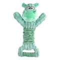 Large blue plush squeaky dog toy with handle for tug of war games