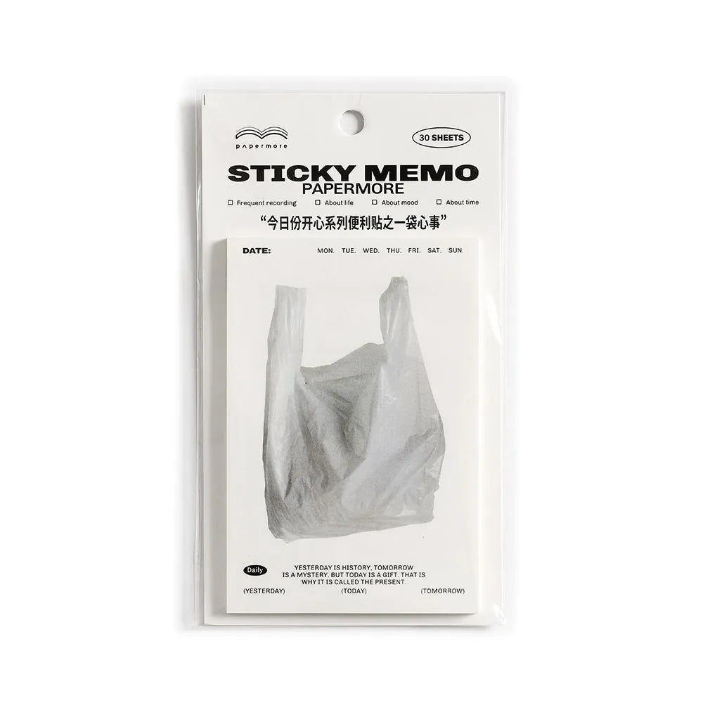 Happy Series Message Sticky Notes pad, 30 pages, 120mm by 80mm size, on a desk.