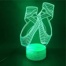 3D acrylic ballet dancer LED night light with remote control on an ABS base, showing colourful illumination.