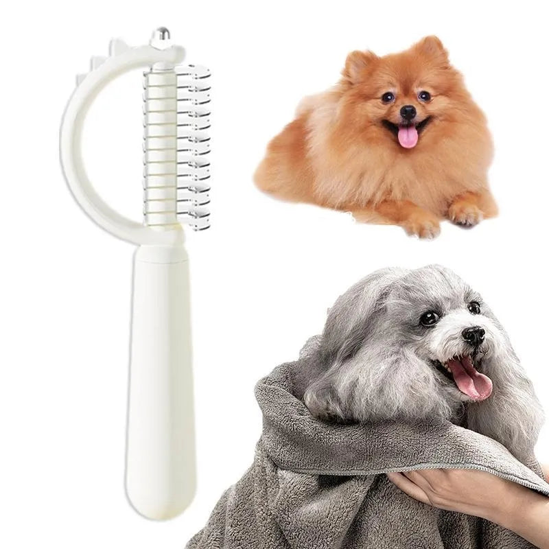 Self-cleaning cat brush with dinosaur shape and stainless steel pins for grooming
