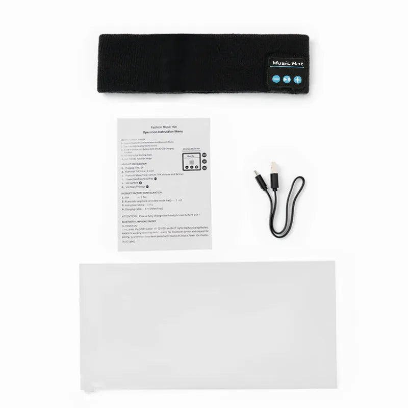 Bluetooth 5.4 headband with integrated eye mask and sports scarf in black, dark gray, or gray white