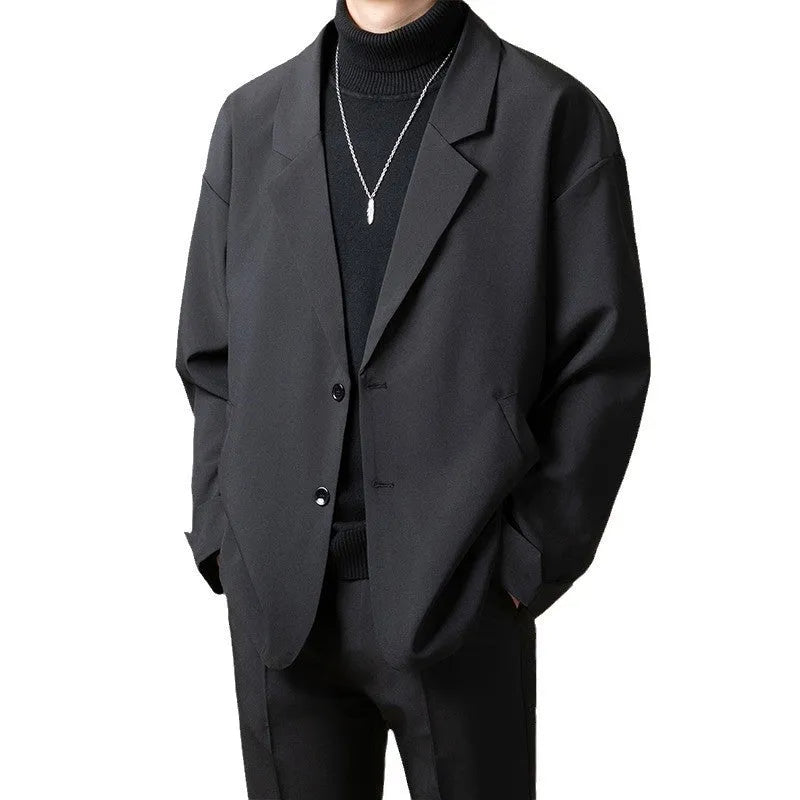 Men's loose fit casual suit jacket in a polyester blend fabric, shown in apricot colour