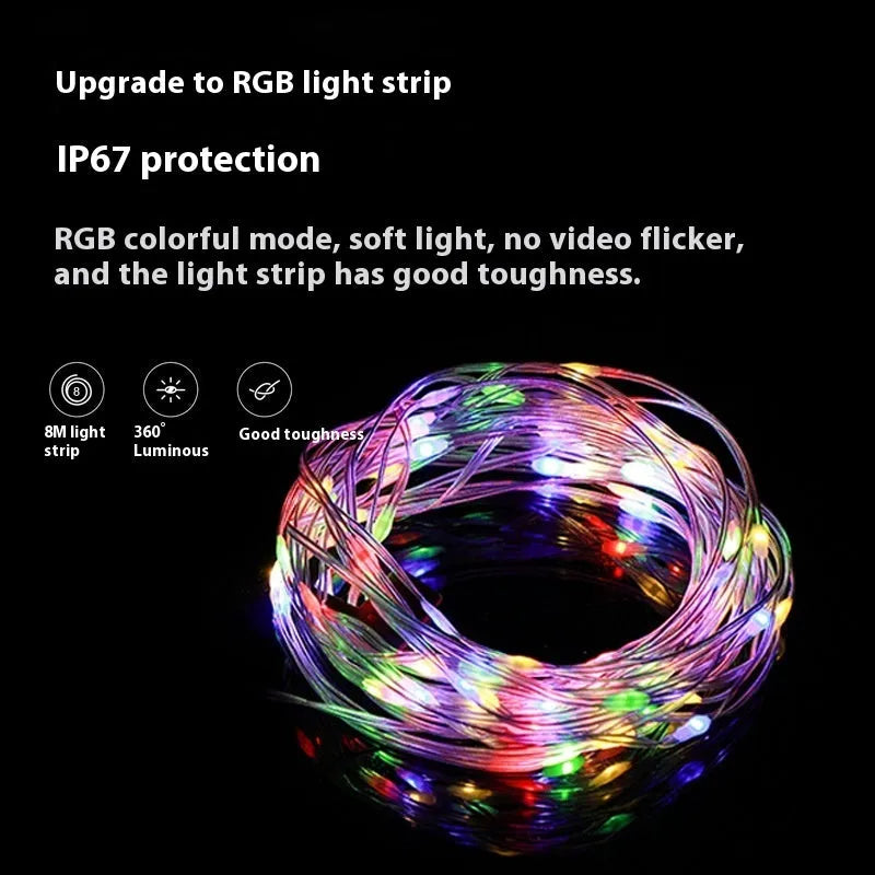 Rechargeable outdoor string lights with 30 LED beads in warm white and multicolour modes