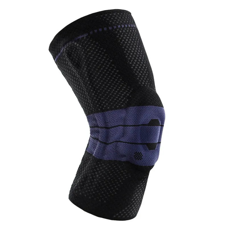 Black and blue adult sports knee pad made from nylon and spandex for running and basketball