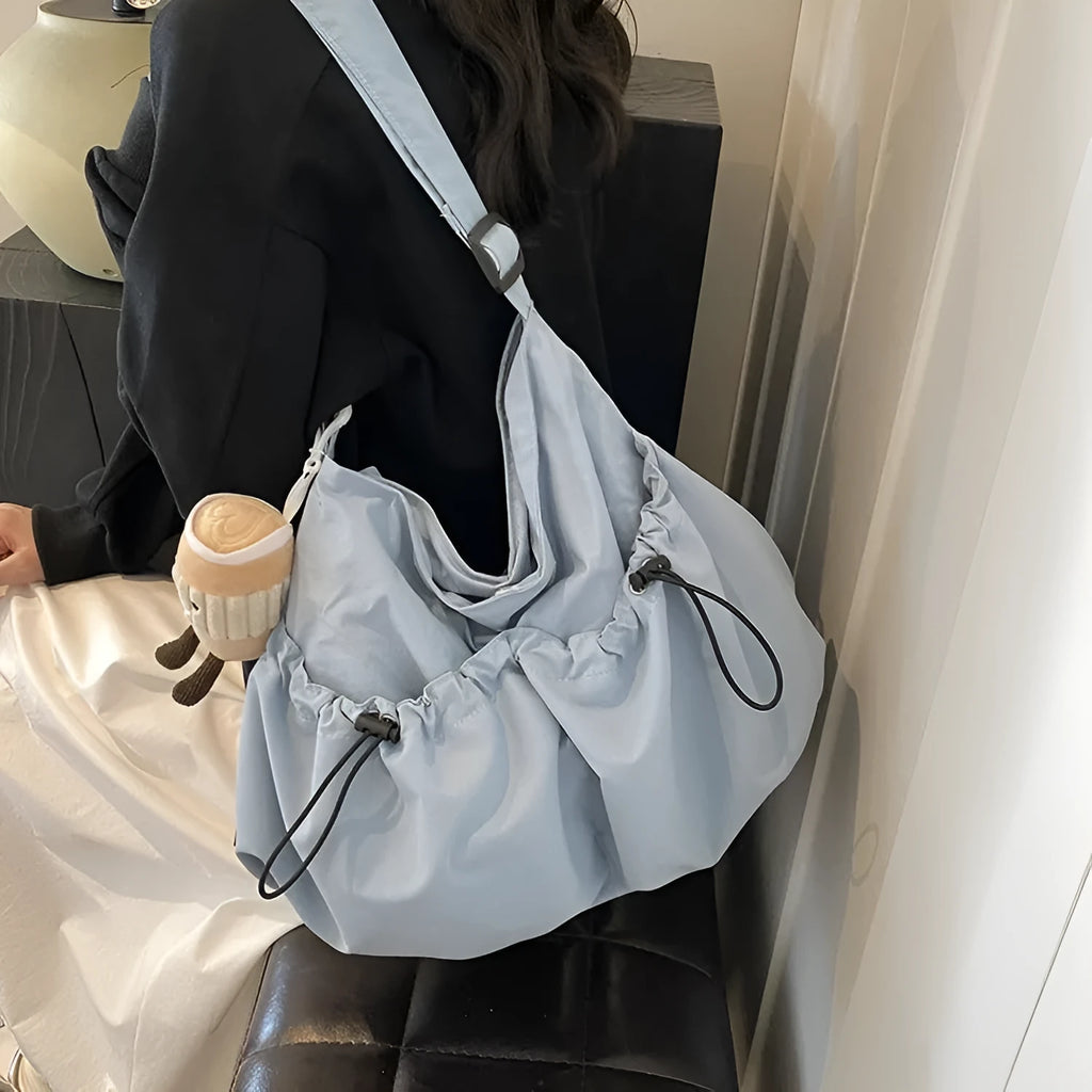 Ultra-light pleated polyester crossbody student bag in street trend style with mobile phone pocket