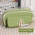 Korean-style canvas pencil case in green, beige, blue, and grey colours storing approximately 80 pens