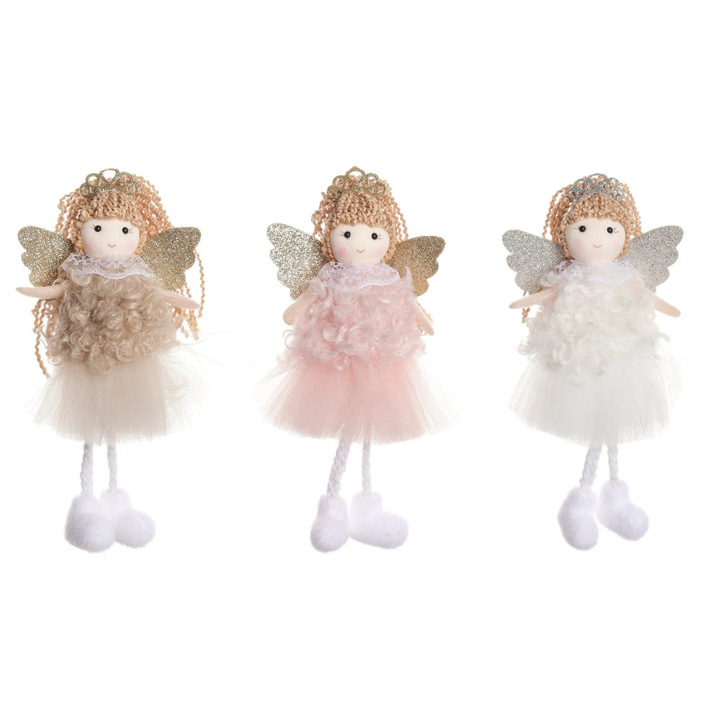 Cartoon angel cloth hair pendant for girls' high ponytails in white, pink, or khaki colour.