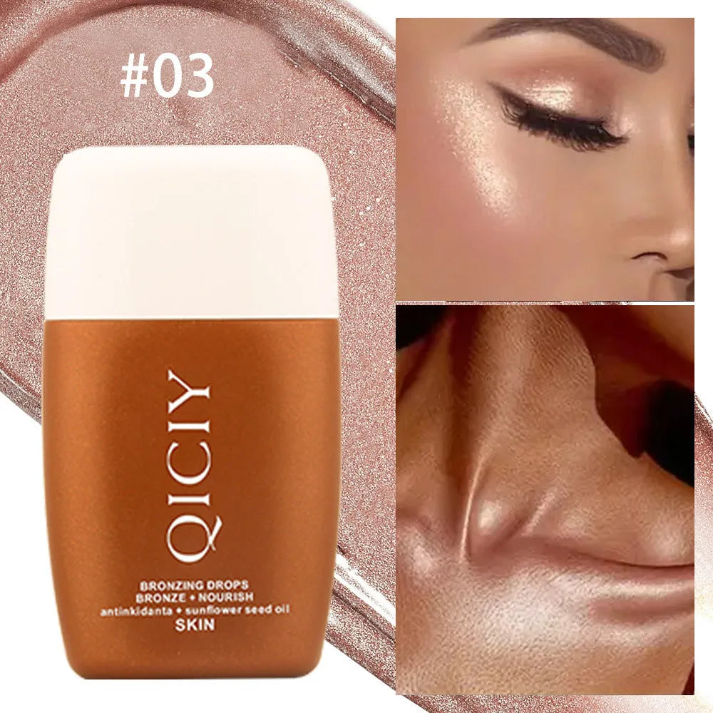 30ML bottle of face and body brightening contour liquid shown in one of four colour options.