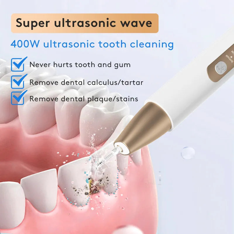 Gold ultrasonic tooth cleaning device for tartar and stain removal at home