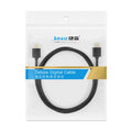 Black flexible HDMI cable with gold-plated connectors, shown at various lengths for computer and monitor use.