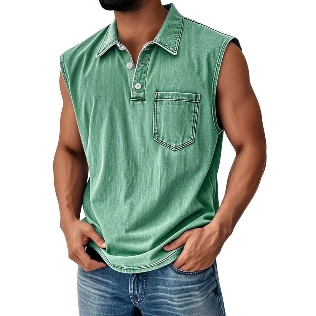 Man wearing a short sleeve polo shirt with a 3D digital printed graphic design in a loose, casual fit.