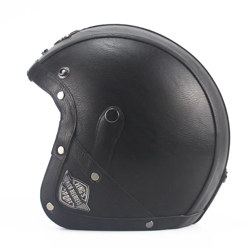 Retro 34 motorcycle helmet open face 3/4 shell in black with comfortable padding