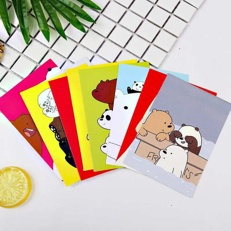 Set of nine Japanese minimalist cartoon postcards showing retro illustrations of the Paris Tower and other historic buildings.