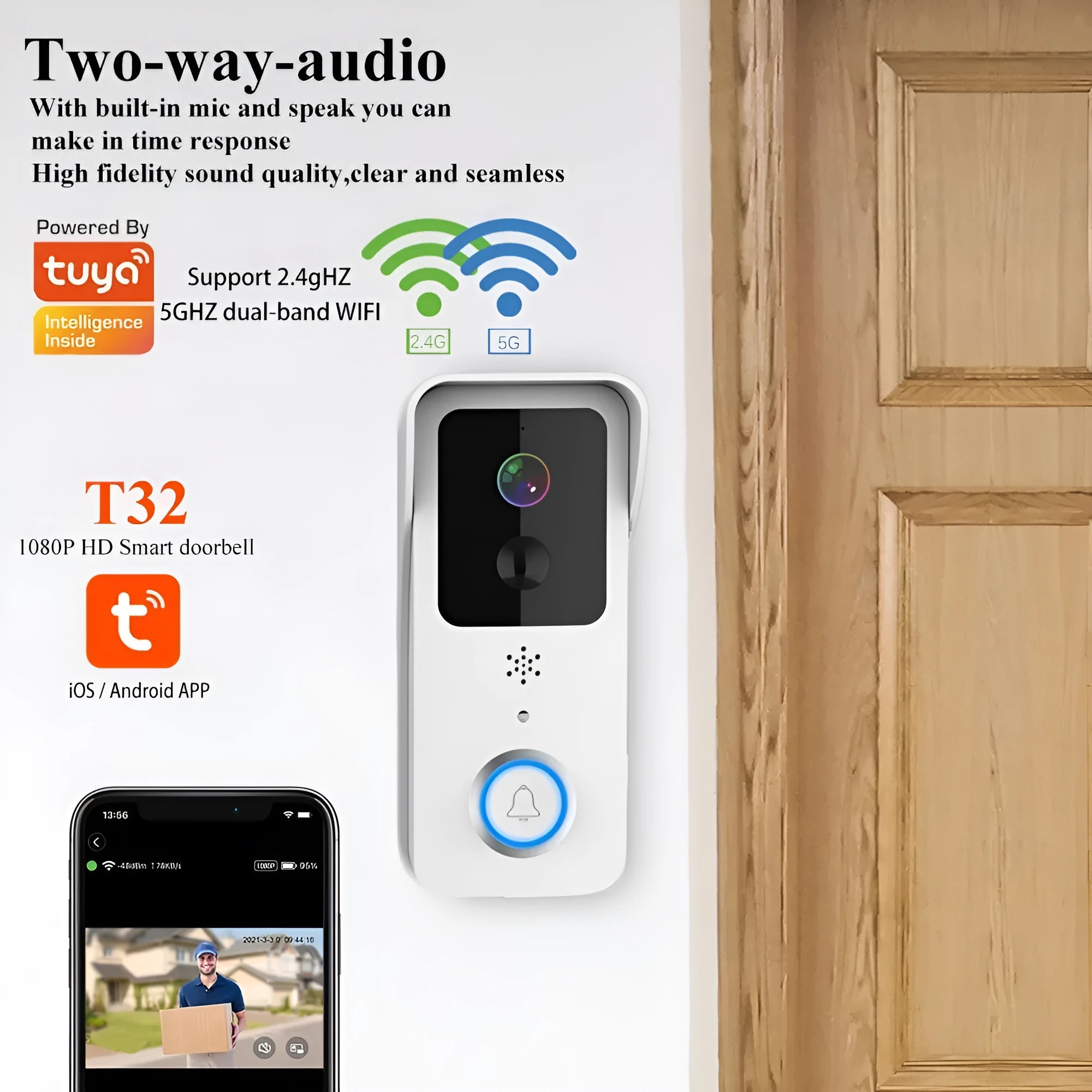 Smart home waterproof visual doorbell with HD camera and remote APP controls