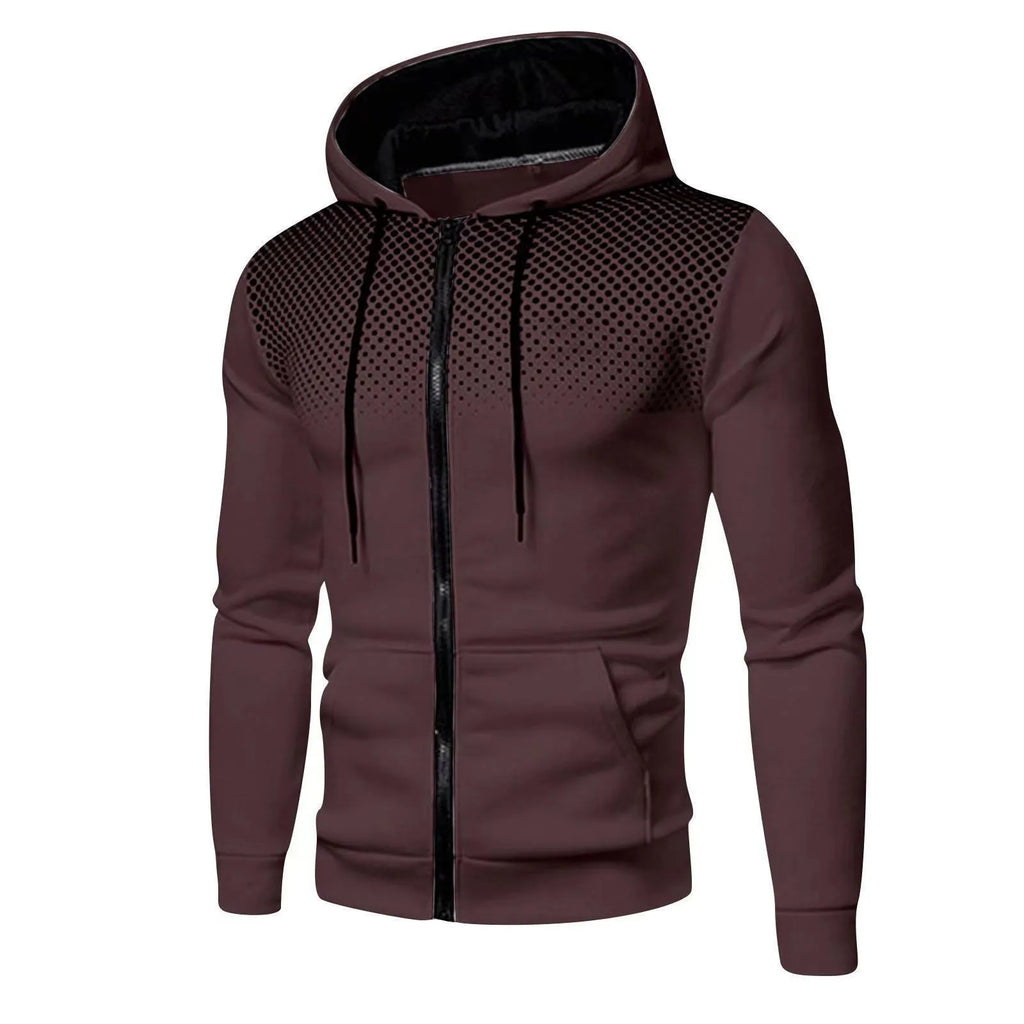 Men's polyester zip-up sports sweater in multiple colours including black, blue, and white