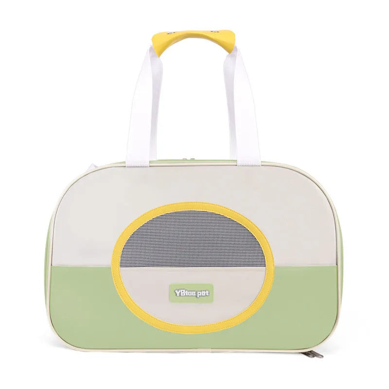 Blue foldable Oxford cloth cat backpack for outdoor use with mesh ventilation panels.