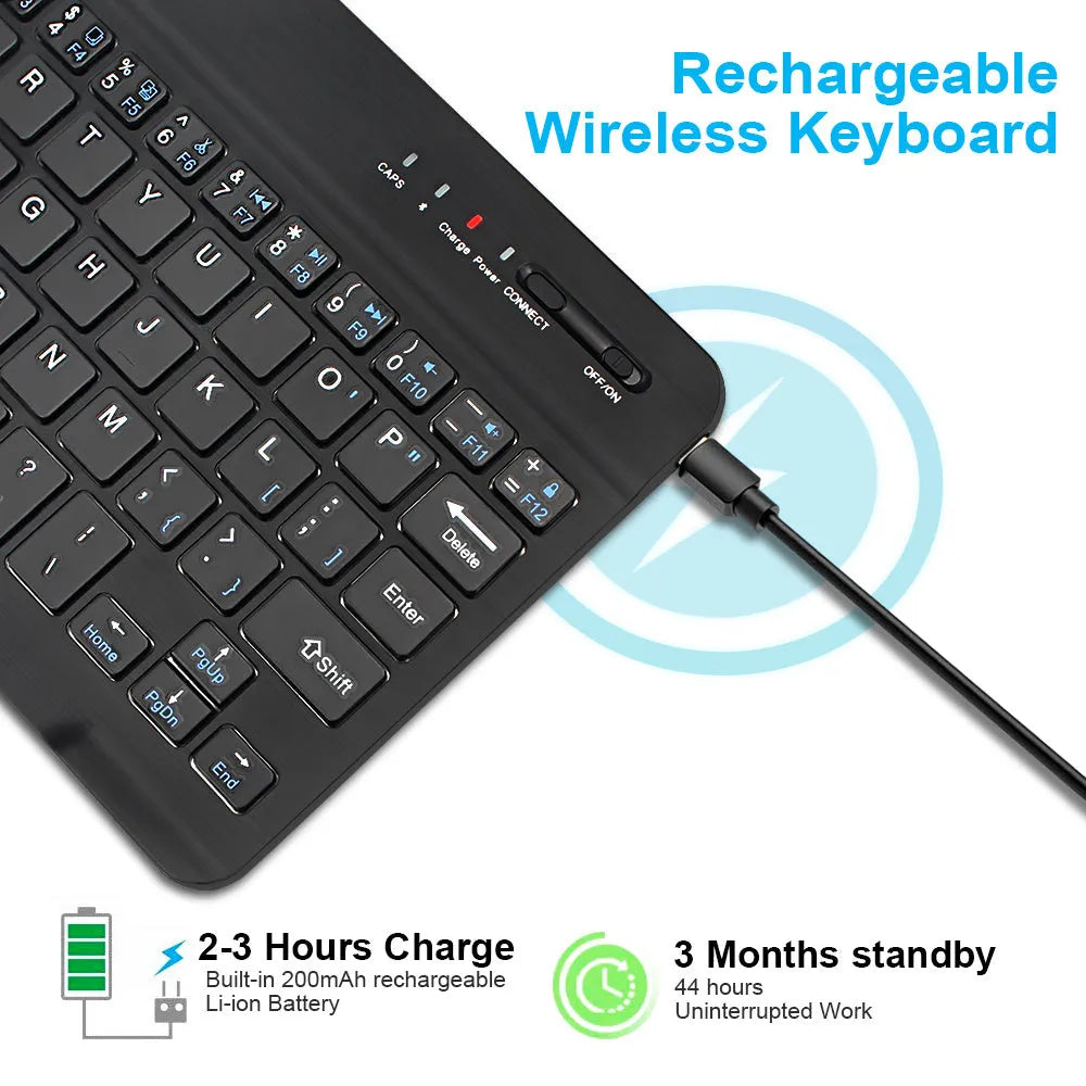 Mini black and white Bluetooth wireless keyboard for 7-inch, 9-inch and 10-inch tablets