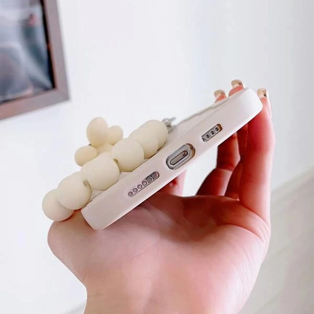 White matte frosted TPU phone case with little flower lanyard for iPhone