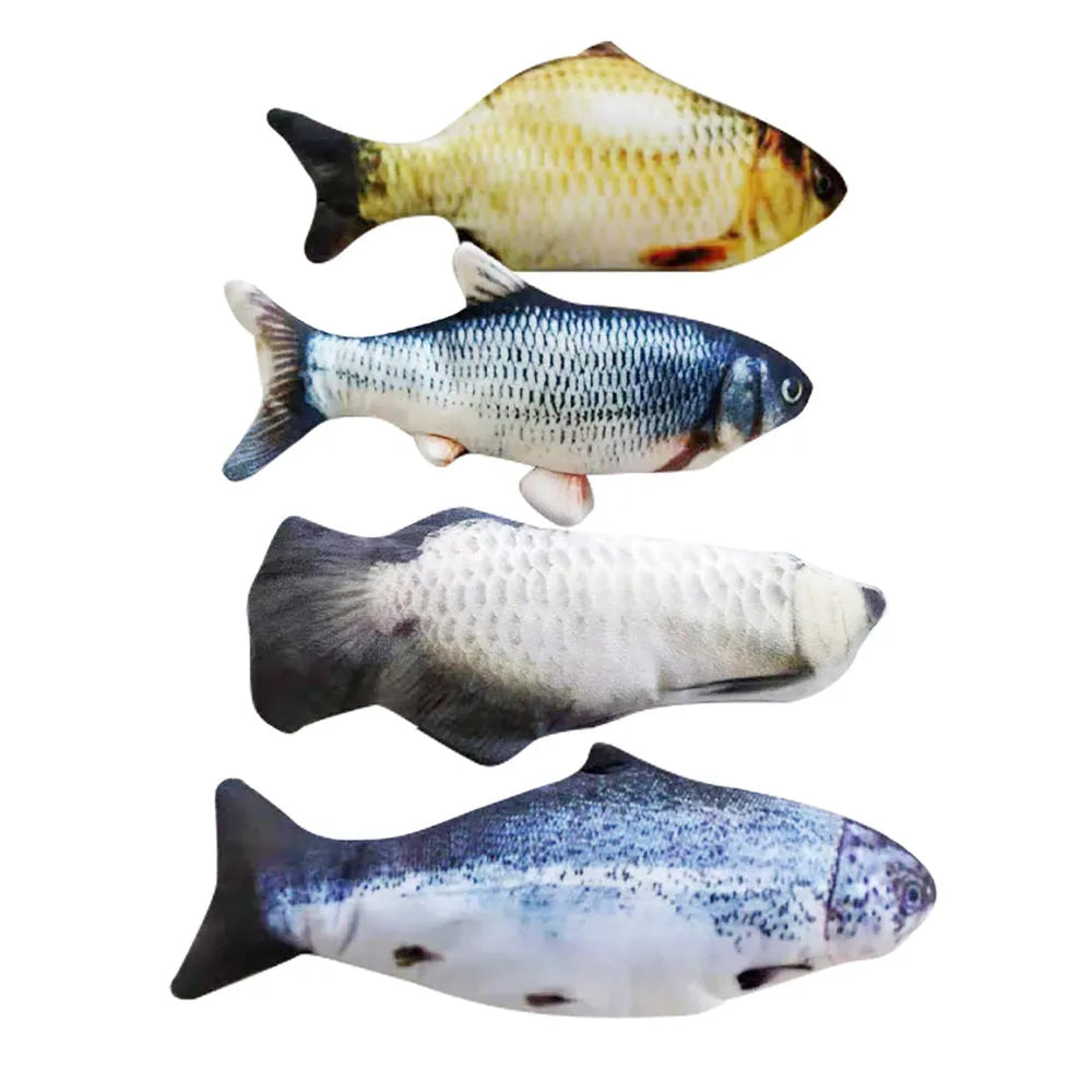 USB-rechargeable electric jumping fish cat toy in multicolour, measuring 30cm.