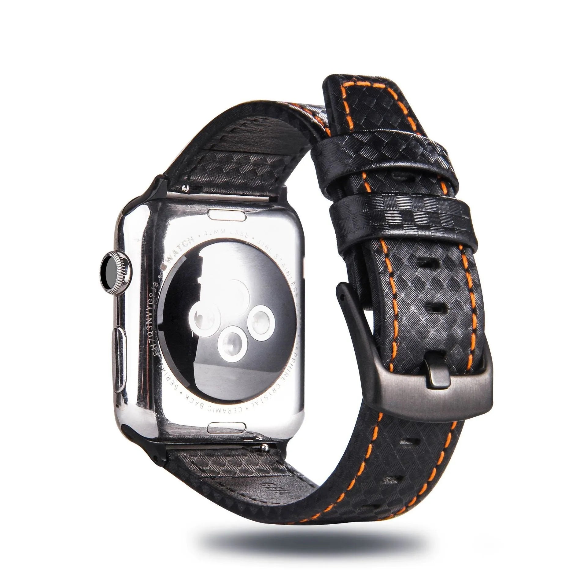 Leather Apple Watch band with carbon fibre pattern case in multiple colour options