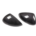 Black true carbon fibre rearview mirror covers for 14-22 Porsche Macan with dimensions 27.5x16.3x13.8 cm