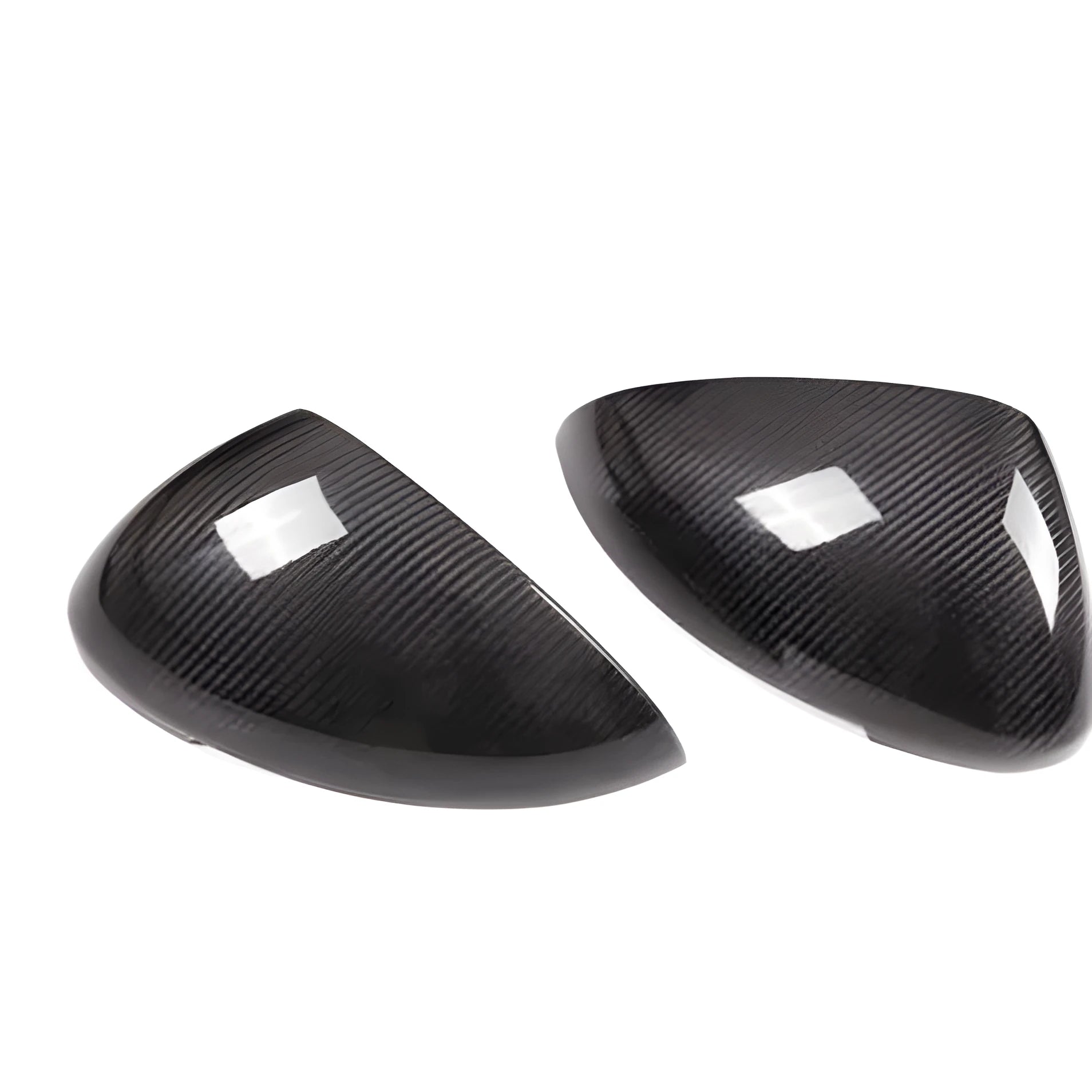 Black true carbon fibre rearview mirror covers for 14-22 Porsche Macan with dimensions 27.5x16.3x13.8 cm