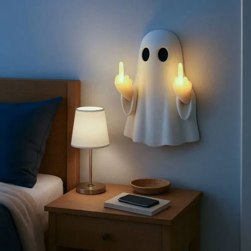 White plastic ghost statue night lamp with LED lighting for Halloween decoration