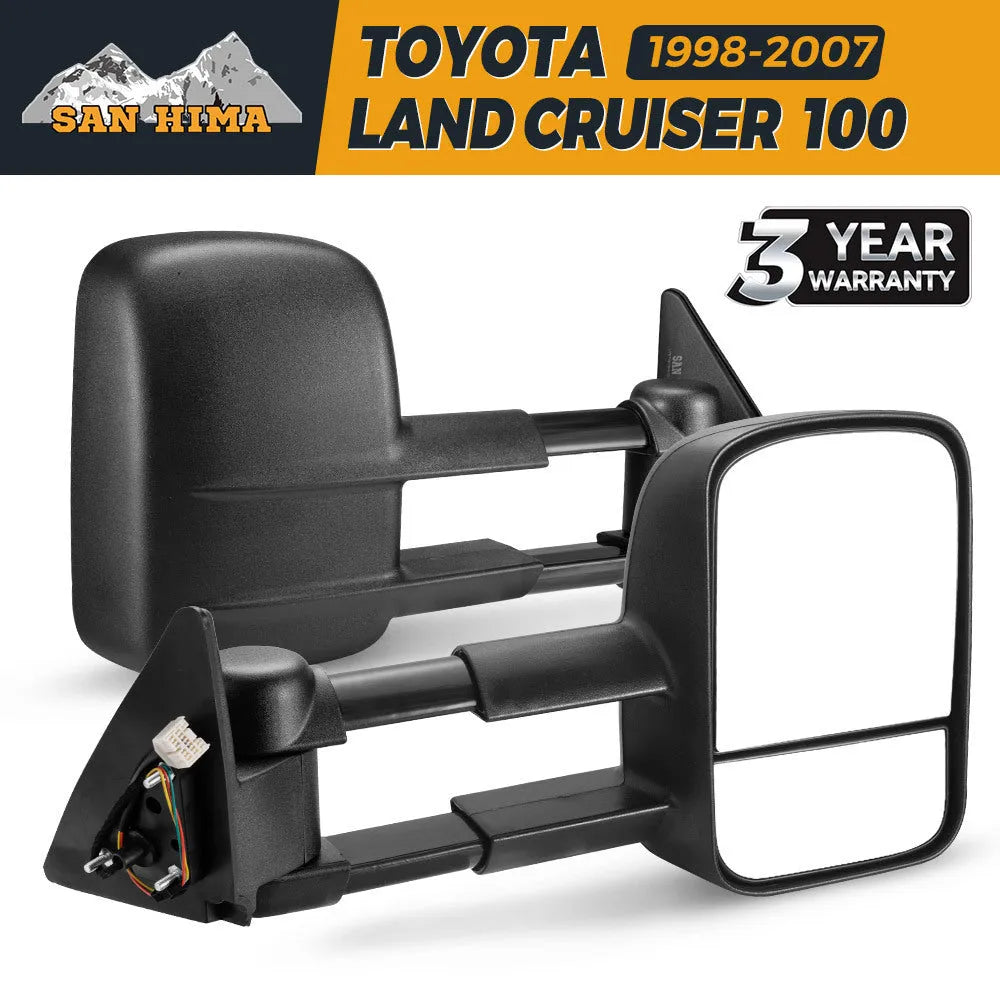 Pair of black plastic foldable rearview mirrors for Toyota Land Cruiser 100