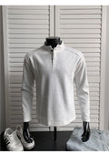 Men's patchwork stand-up collar polo shirt in Chinese cotton with asymmetric design