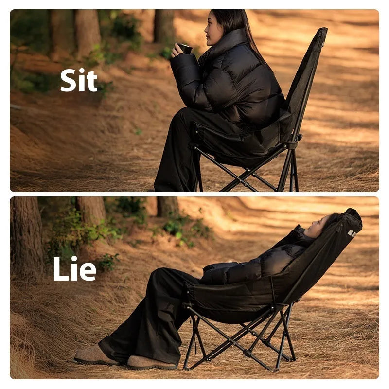 Night black portable camping recliner folding chair with moon chair style design