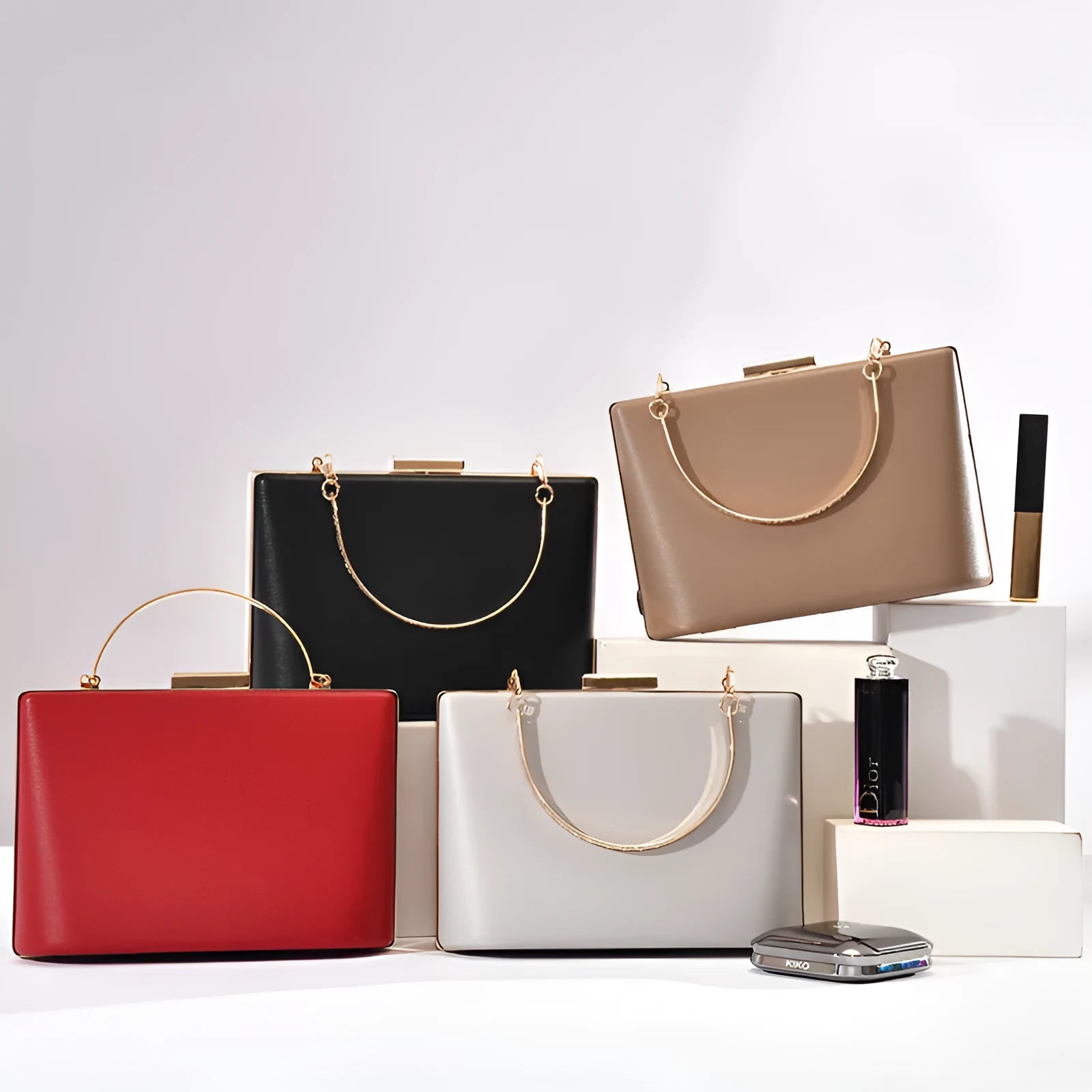 Solid Colour European and American Style Simple Double Ring PU Leather Pillow Shape Crossbody Bag for Daily Use Available in Black, Brown, Red and White 18.5x13.5x7 cm Small Bag for Mobile Phone Storage in Multiple Colour Options